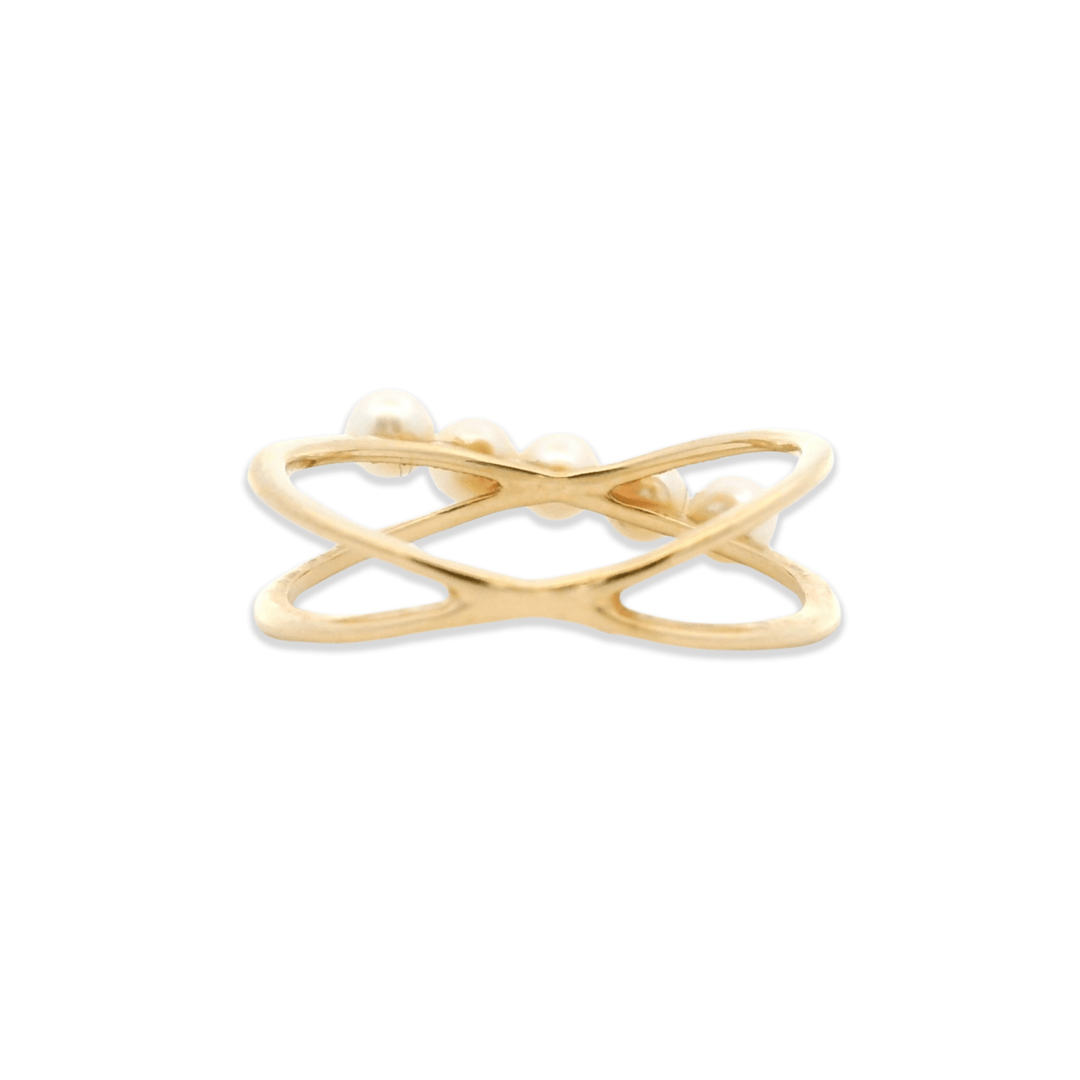Estate 14K Yellow Gold Cultured Pearl Cross Over Ring by Effy