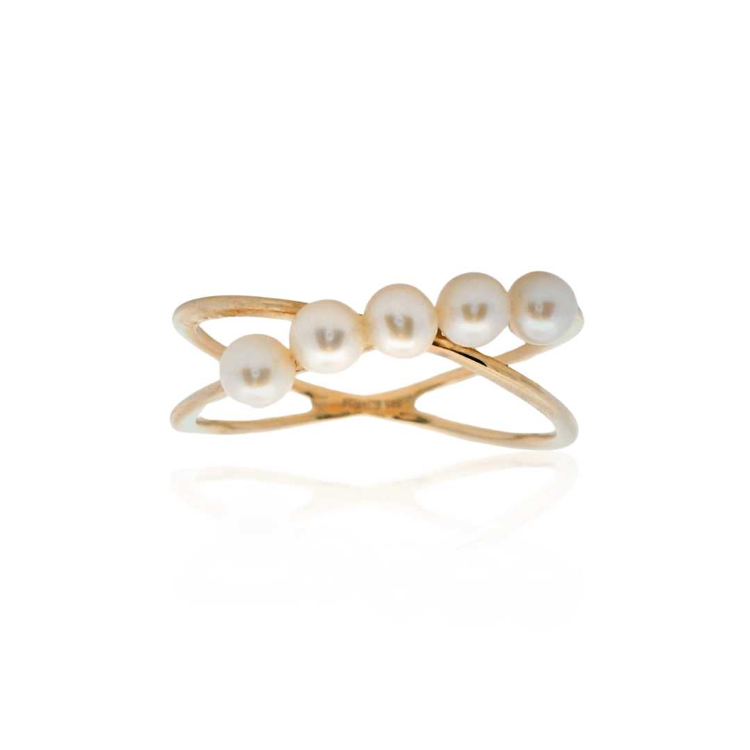 Estate 14K Yellow Gold Cultured Pearl Cross Over Ring by Effy