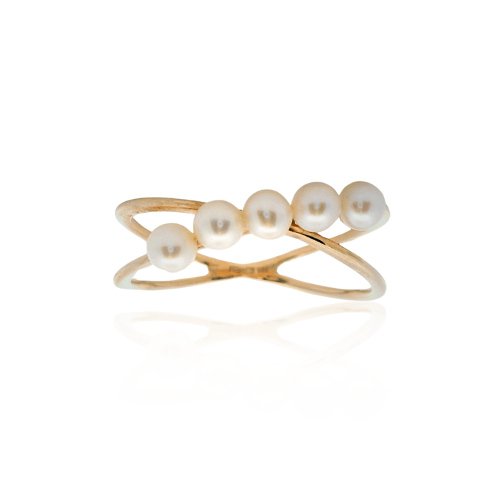 Estate 14K Yellow Gold Cultured Pearl Cross Over Ring by Effy