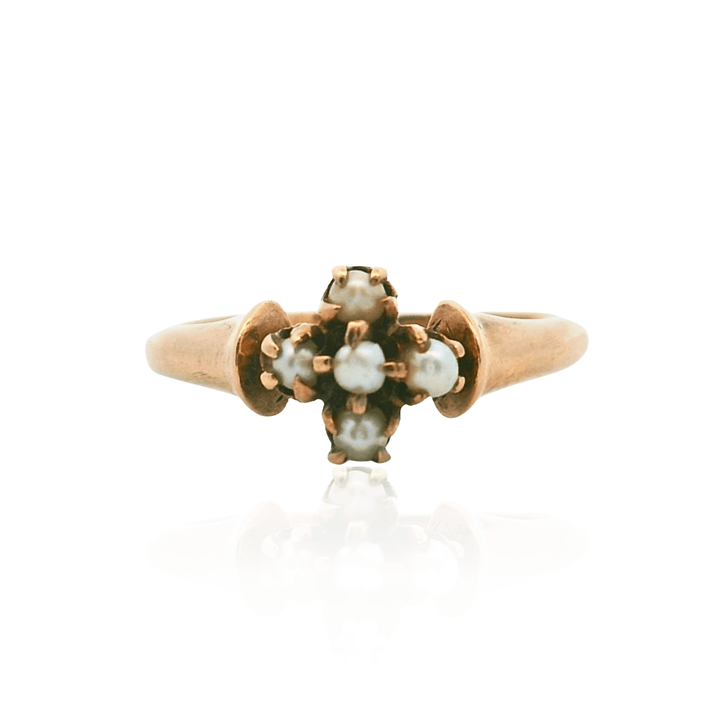 Estate 10K Yellow Gold Antique Victorian Seed Pearl Ring