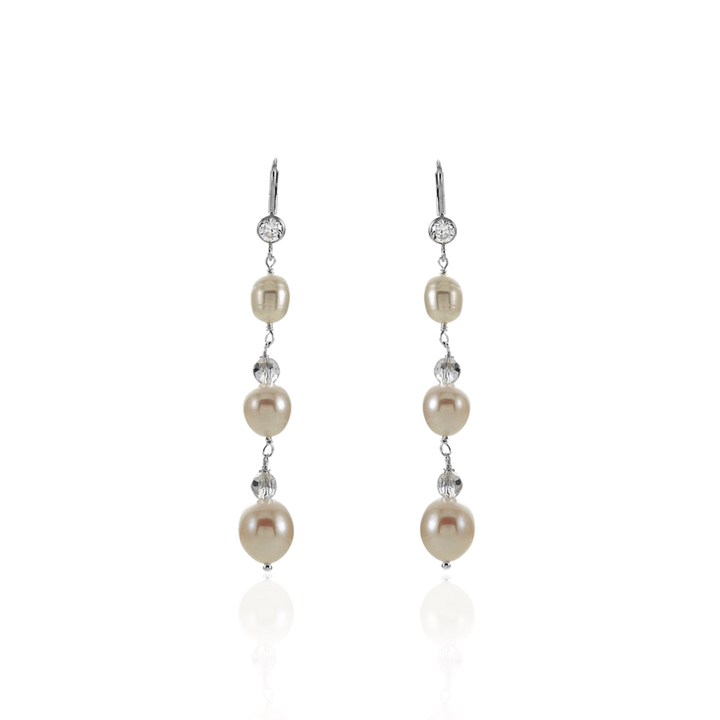 Sterling Silver Cultured Freshwater Pearl & Cubic Zirconia Line Drop Earrings