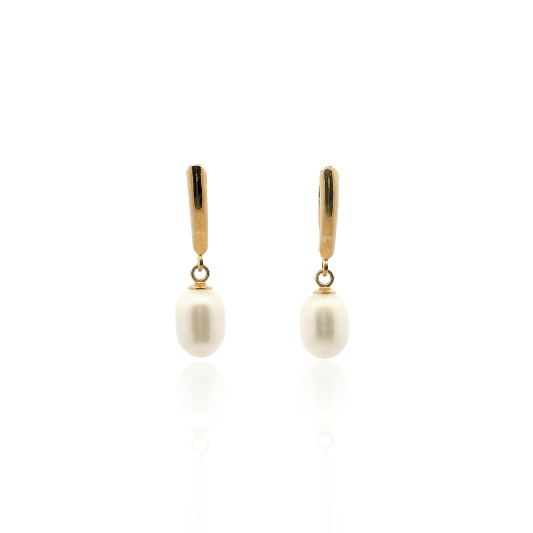 Estate 14K Yellow Gold Oval Freshwater Pearl Drop Earrings