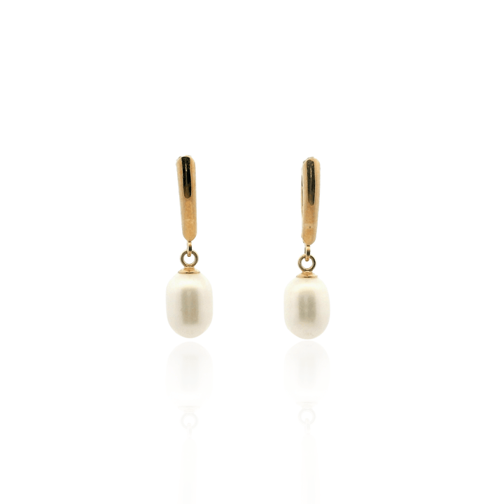 Estate 14K Yellow Gold Oval Freshwater Pearl Drop Earrings