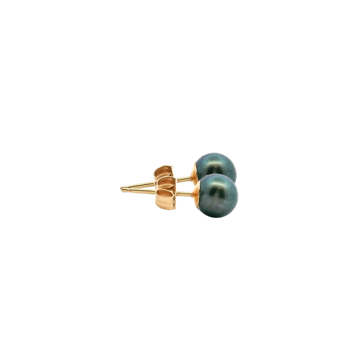 Estate 14K Yellow Gold 5MM Cultured Black Pearl Stud Earrings