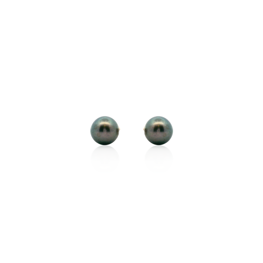 Estate 14K Yellow Gold 5MM Cultured Black Pearl Stud Earrings