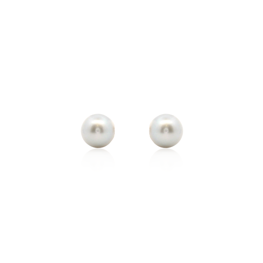 Estate 14K Yellow Gold 5MM Grey Freshwater Pearl Stud Earrings