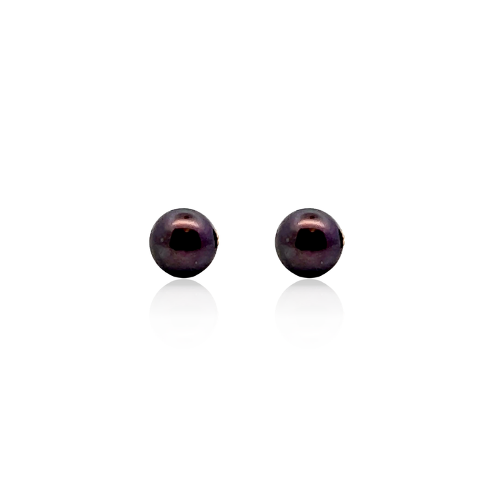 Estate 14K Yellow Gold 8MM Black Freshwater Button Pearl Stud Earrings