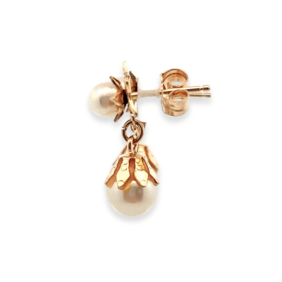 Estate 14K Yellow Gold Cultured Pearl Vintage Drop Earrings