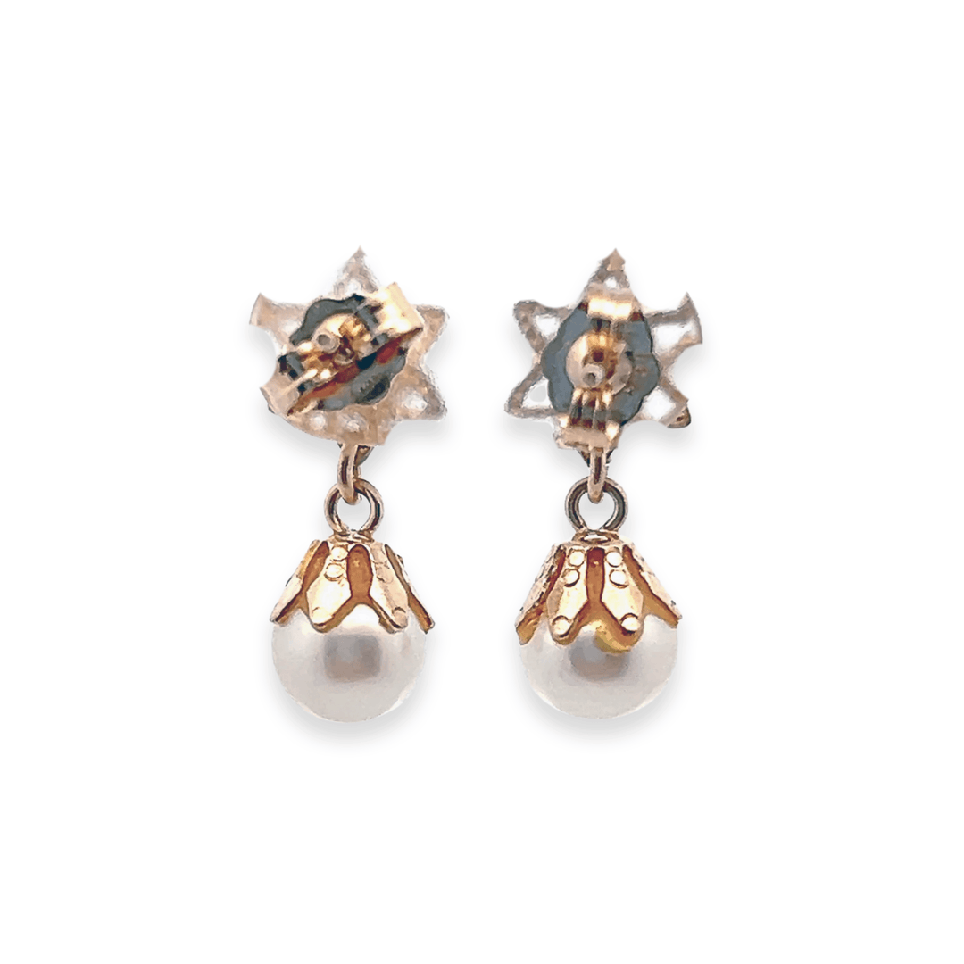 Estate 14K Yellow Gold Cultured Pearl Vintage Drop Earrings