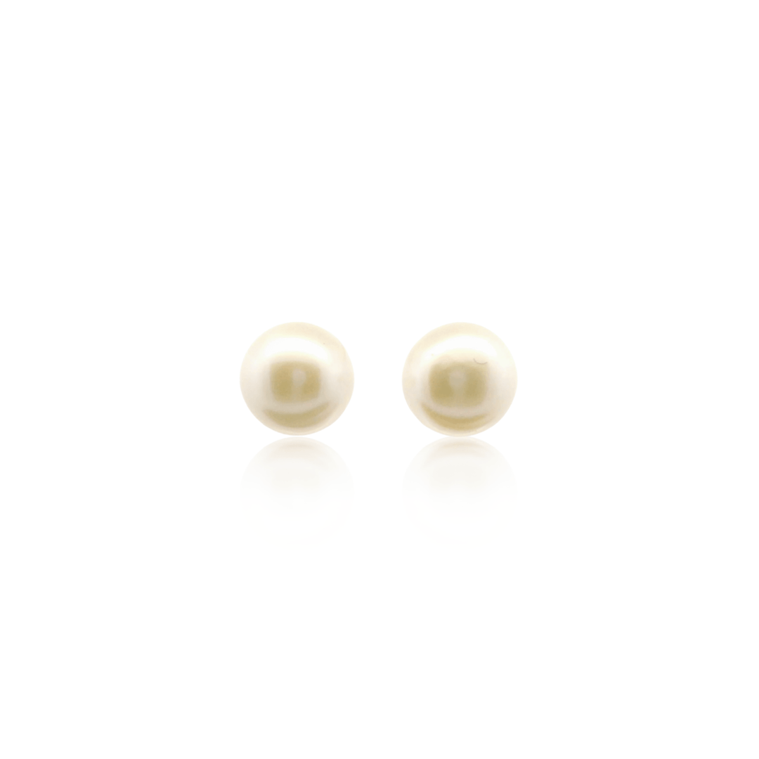 Estate Sterling Silver 8-9MM Button Pearl Stud Earrings