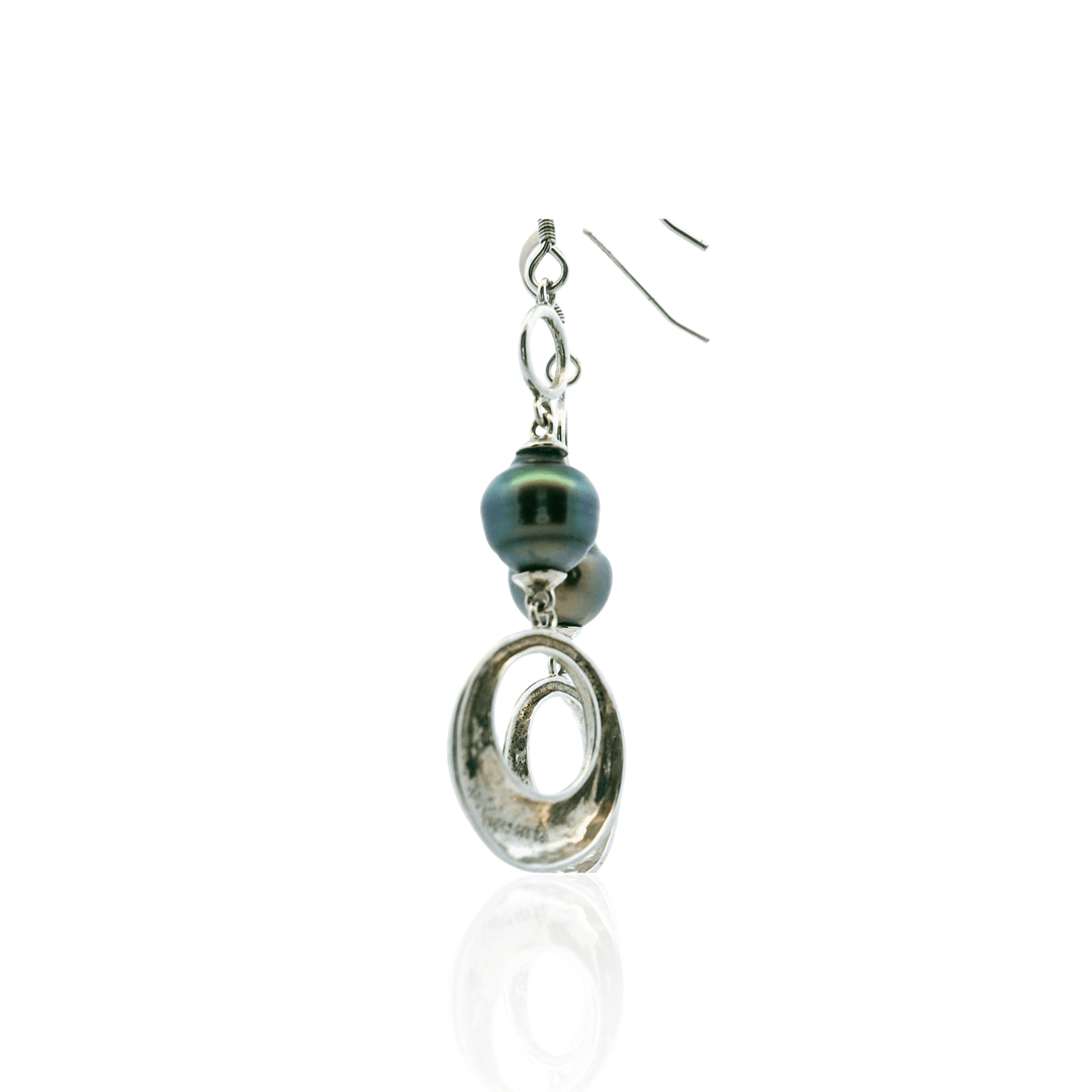 Estate Sterling Silver 8-9MM Tahitian Pearl Drop Earrings