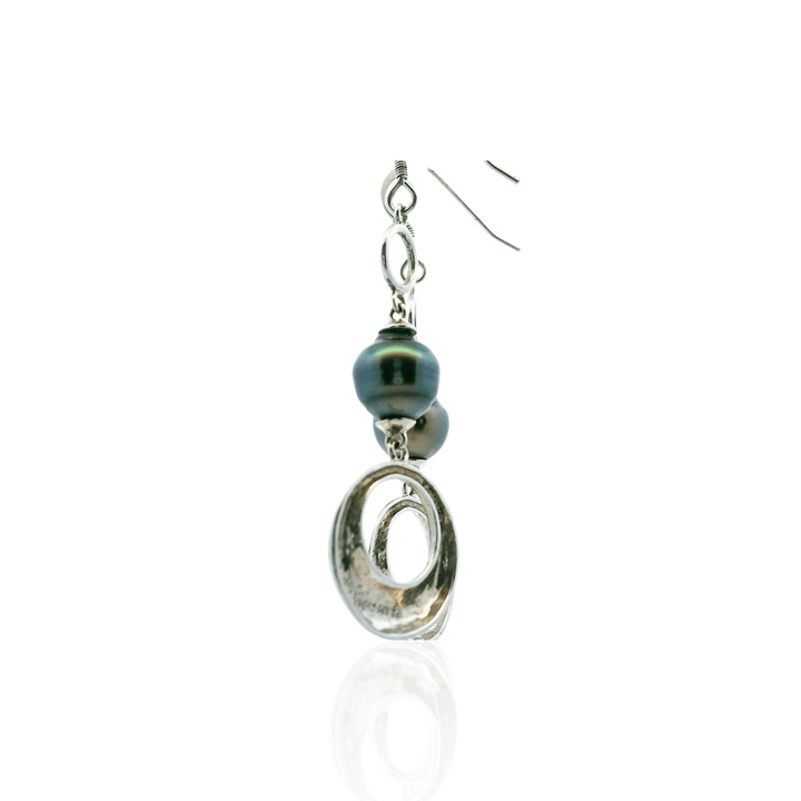 Estate Sterling Silver 8-9MM Tahitian Pearl Drop Earrings