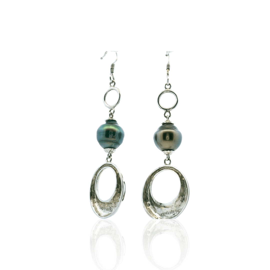 Estate Sterling Silver 8-9MM Tahitian Pearl Drop Earrings