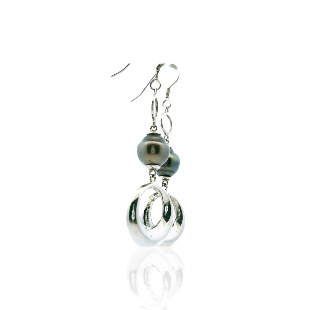Estate Sterling Silver 8-9MM Tahitian Pearl Drop Earrings