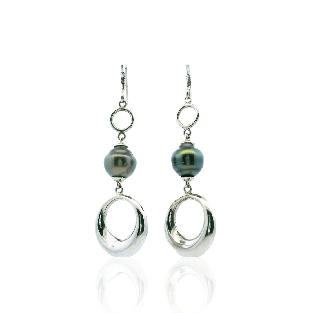 Estate Sterling Silver 8-9MM Tahitian Pearl Drop Earrings