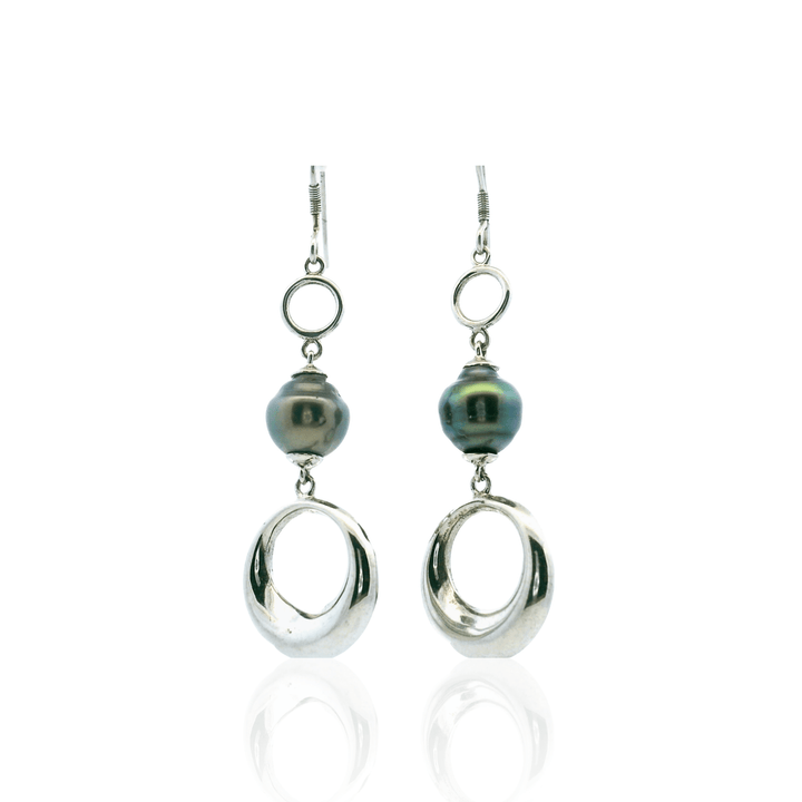 Estate Sterling Silver 8-9MM Tahitian Pearl Drop Earrings