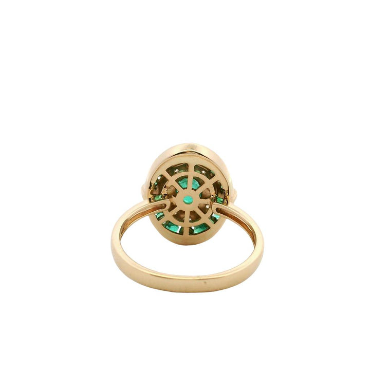 14K Yellow Gold Emerald Diamond Double Halo Ring