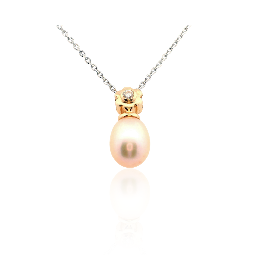Estate 14K Gold Akoya Pearl and Diamond Slide Pendant