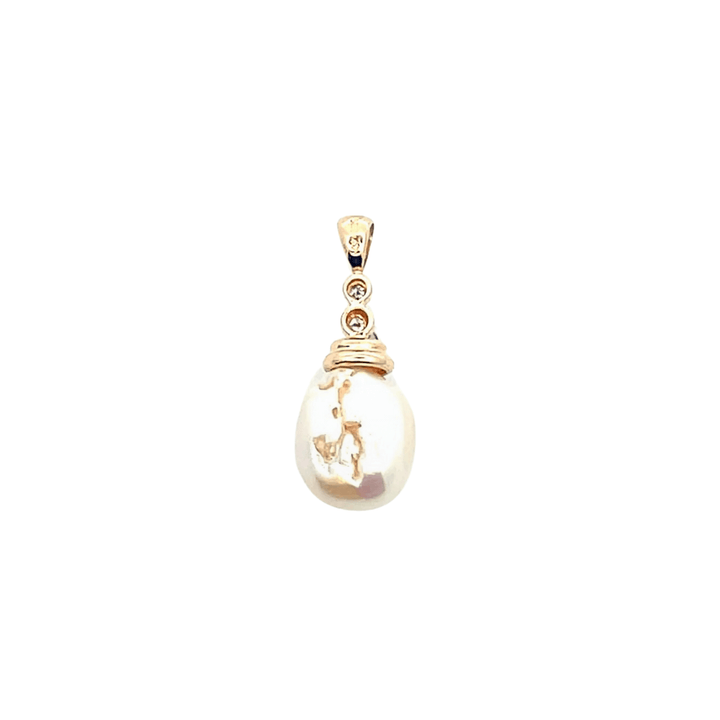 Estate 14K Yellow Gold Semi-Baroque Cultured Pearl & Diamond Pendant