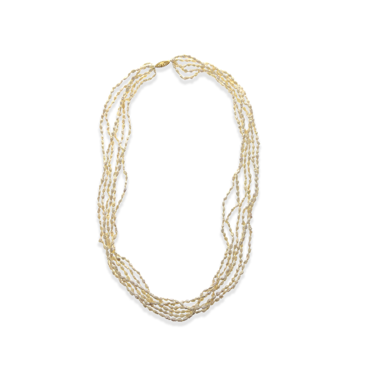 Estate 14K Yellow Gold Rice Pearl Multi-Strand Necklace