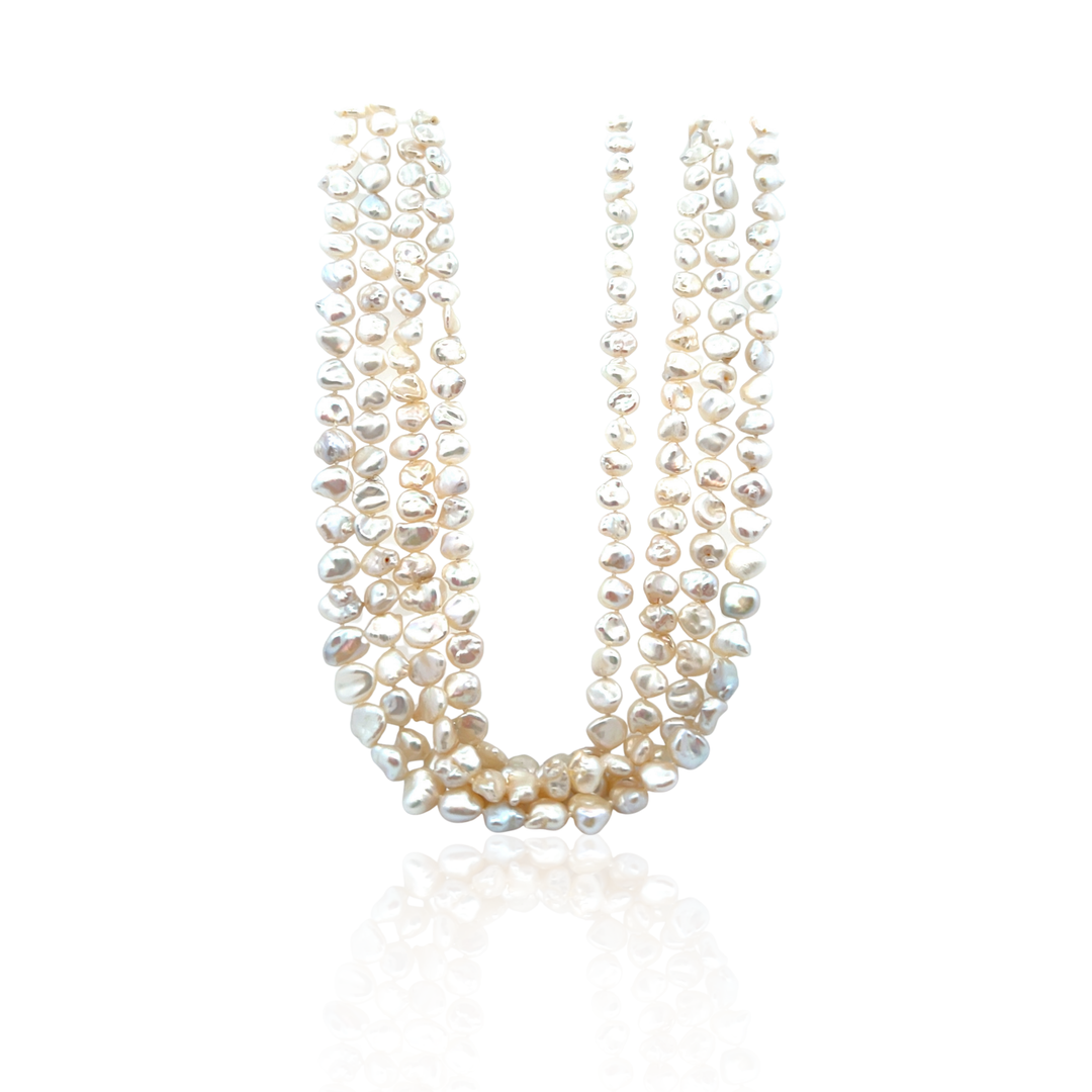 Estate 14K Yellow Gold Keshi Pearl Strand Vintage Necklace