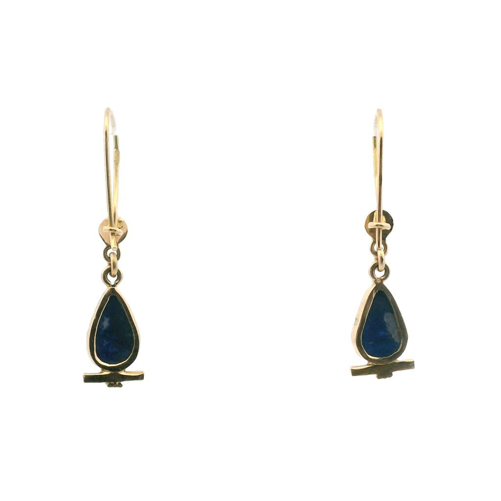Estate 18K Yellow Gold Pear Shaped Lapis Lazuli Drop Earrings