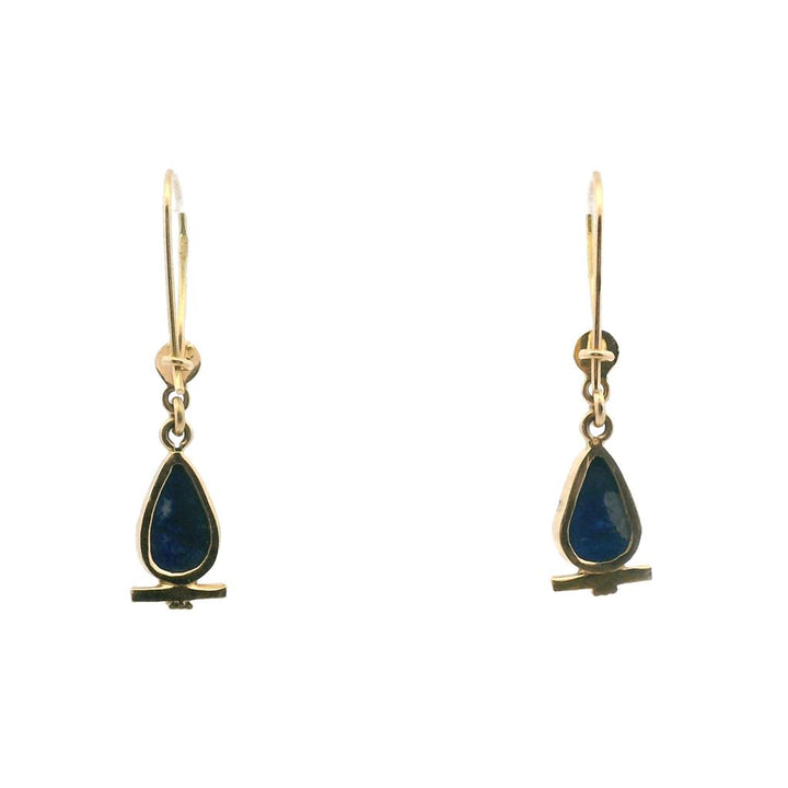 Estate 18K Yellow Gold Pear Shaped Lapis Lazuli Drop Earrings