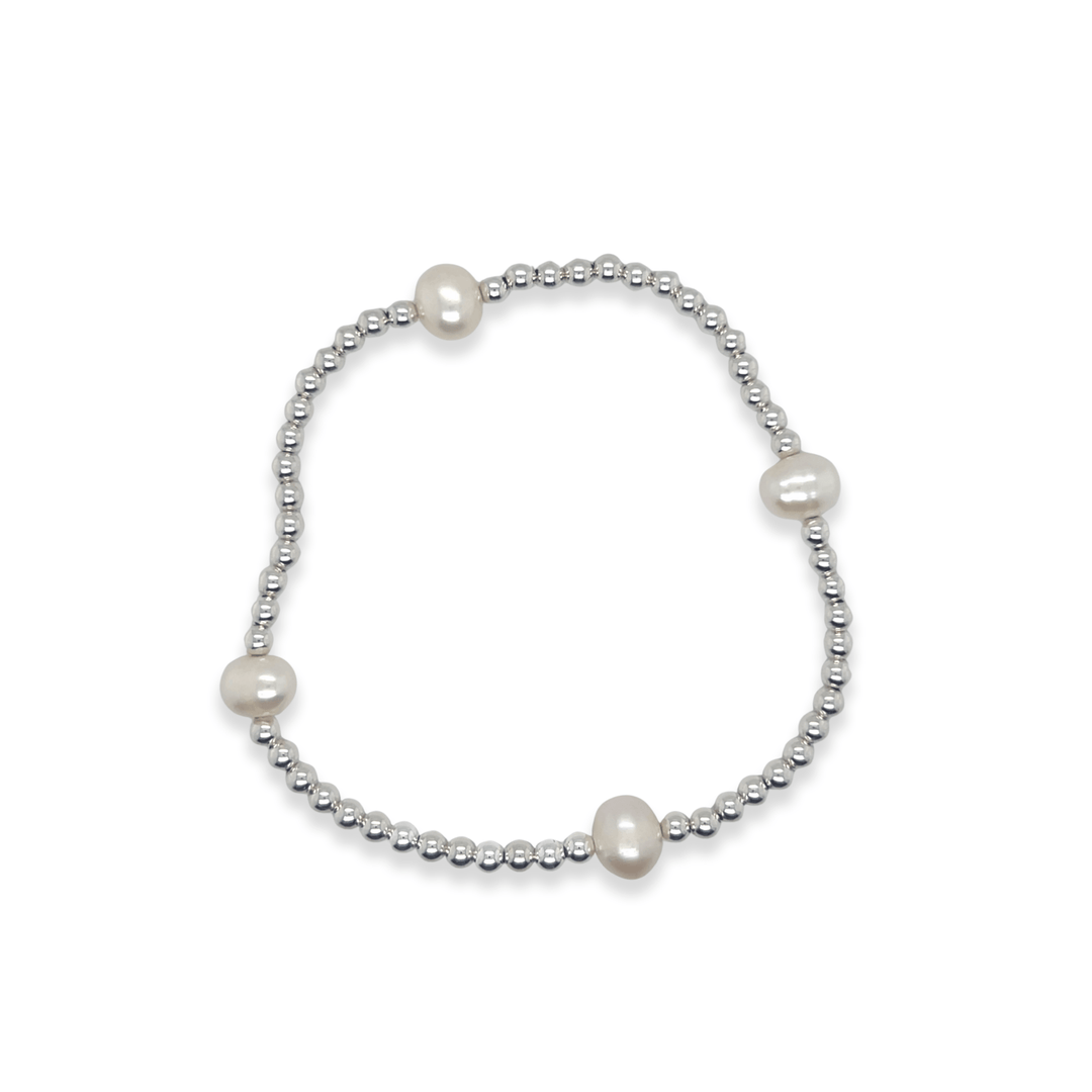 Sterling Silver & 6MM Pearl Bead Stretch Bracelet by Dee Berkley