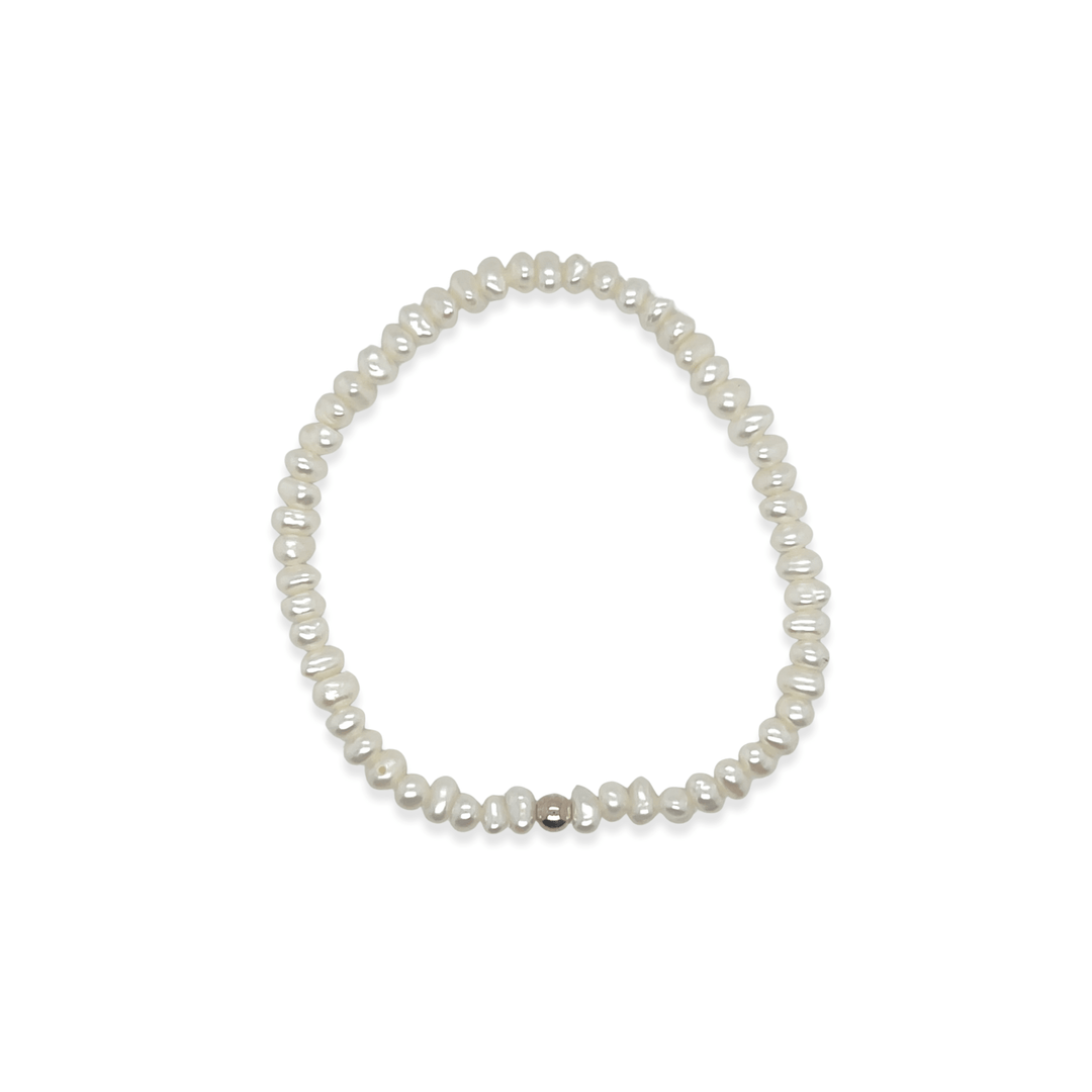 Sterling Silver & 4MM Pearl Bead Stretch Bracelet by Dee Berkley