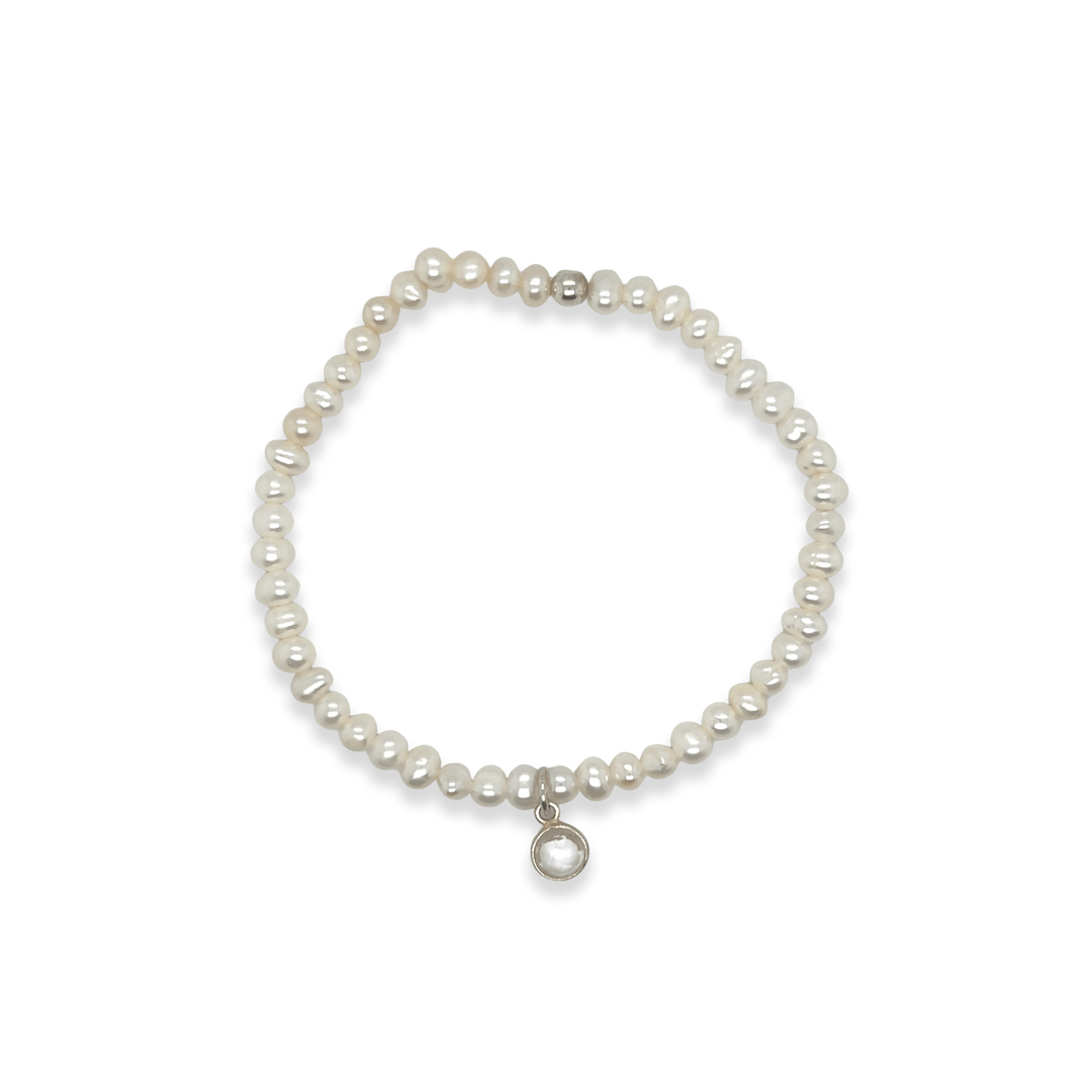4MM Pearl Bead & Moonstone Charm Stretch Bracelet by Dee Berkley