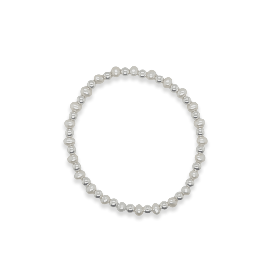 Sterling Silver & 4MM Pearl Alternating Bead Stretch Bracelet by Dee Berkley