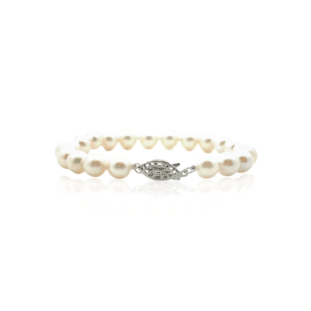 Sterling Silver 6.84MM Akoya Pearl Strand Bracelet