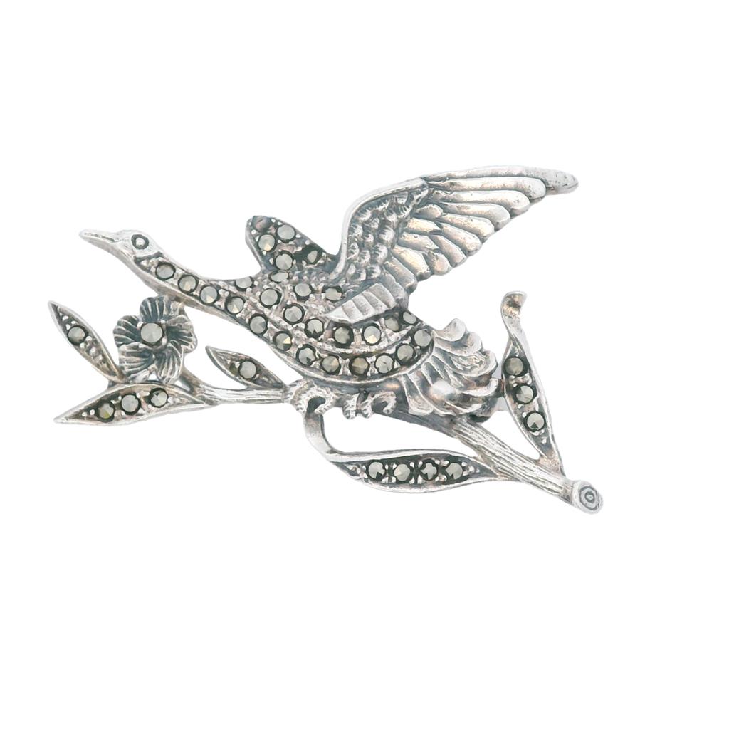 Estate Sterling Silver Marcasite Vintage Bird Brooch