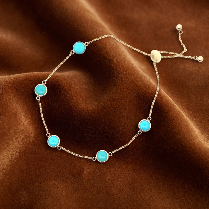 Estate Effy 14K Yellow Gold Double Cabochon Turquoise Station Bolo Bracelet