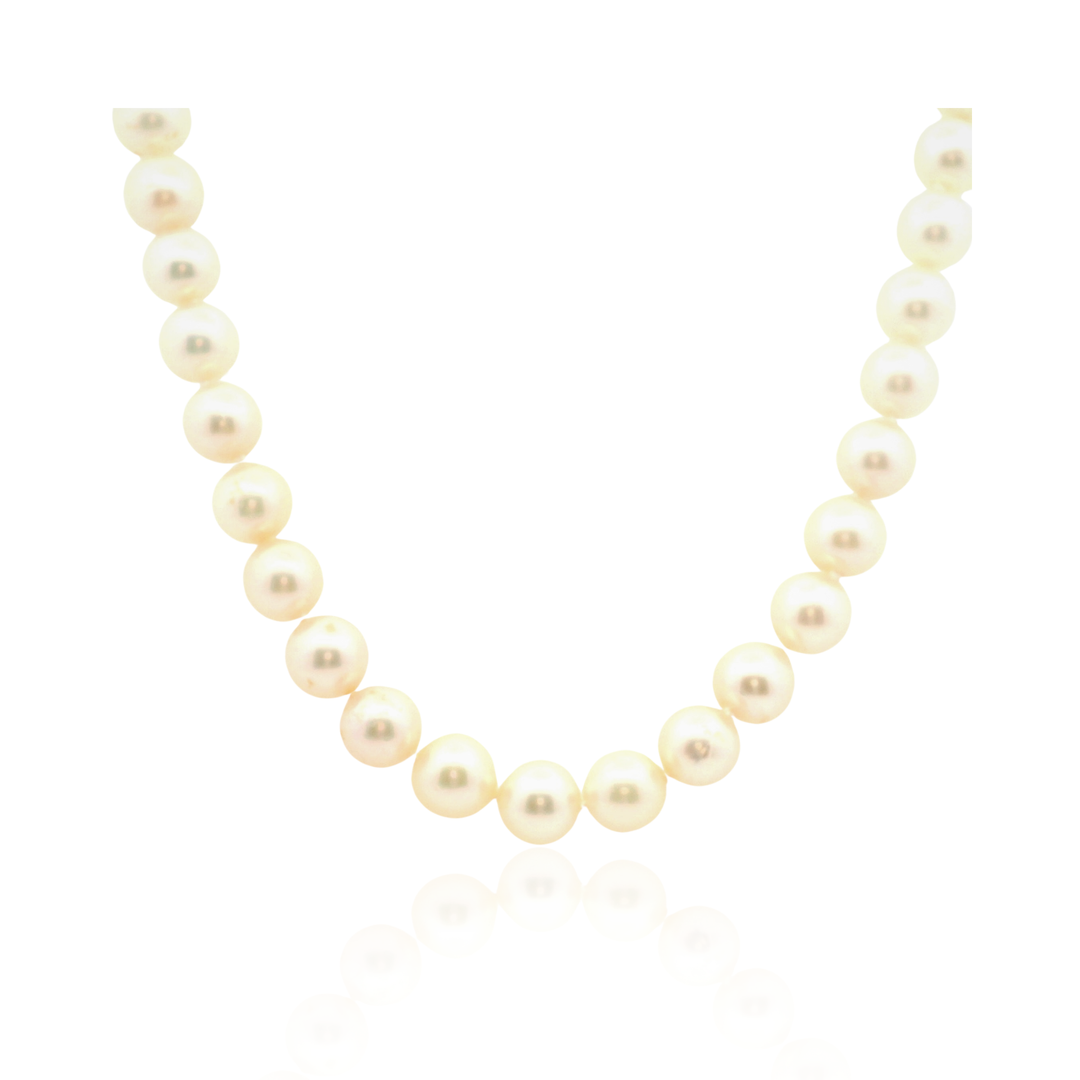 Estate 14K Yellow Gold Cultured Pearl Strand Necklace with Diamonds in Clasp