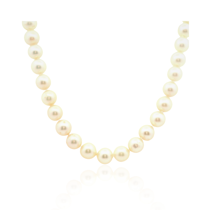 Estate 14K Yellow Gold Cultured Pearl Strand Necklace with Diamonds in Clasp