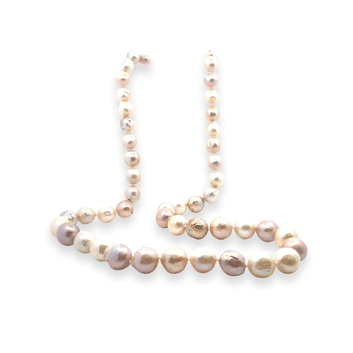 Estate Sterling Silver 13MM Semi-Baroque Pearl Vintage Strand Necklace