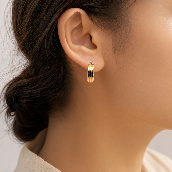 Estate 14K Yellow Gold Tri-Tube Hoop Earrings