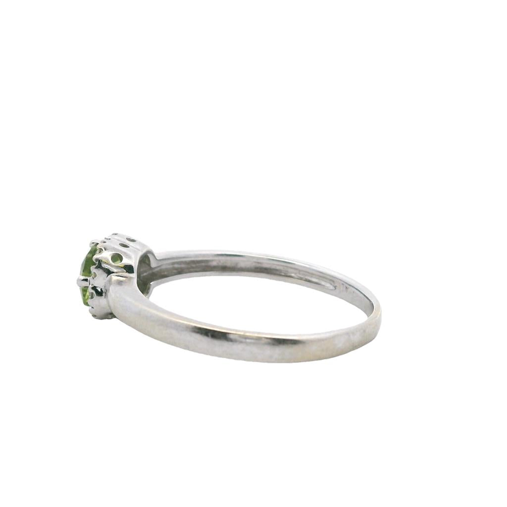 Estate 10K White Gold 0.76ctw Peridot & Diamond Halo Ring