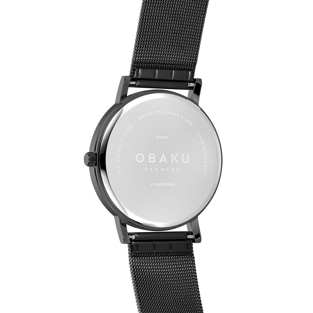 Obaku Brink Men's Black Dial Mesh Watch with Rose Gold Accents