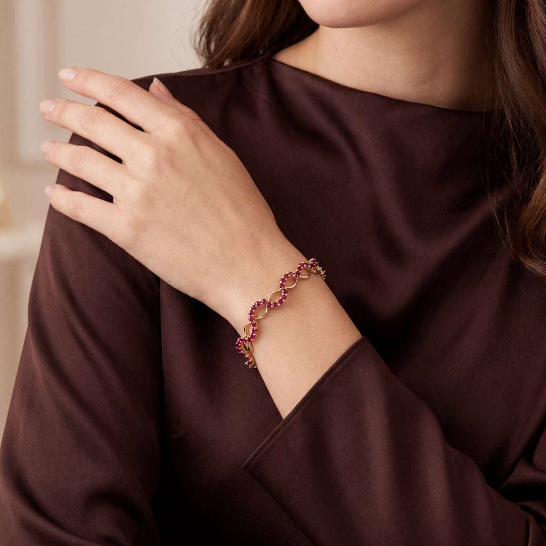 Estate 10K Yellow Gold Synthetic Ruby Infinity Link Bracelet