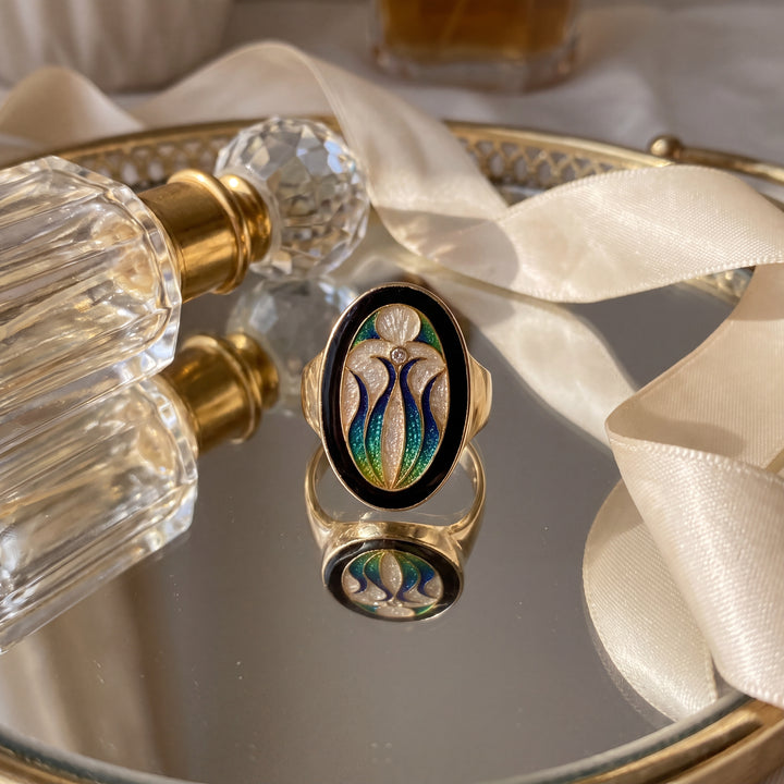 18KT Yellow Gold Falcher Fusager "Magick" Diamond & Enamel Ring