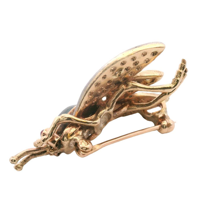 Estate Platinum & 14K Gold Blue Sapphire, Ruby, & Diamond Insect Brooch