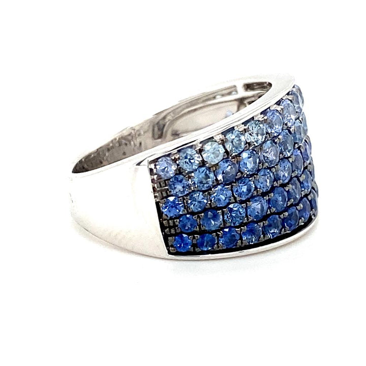 14K White Gold 2.30ctw Ombre Blue Sapphire Wide Fashion Band by Le Vian