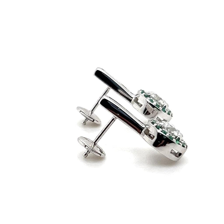 Estate 14K White Gold 1.33ctw Diamond & Emerald Halo Drop Earrings