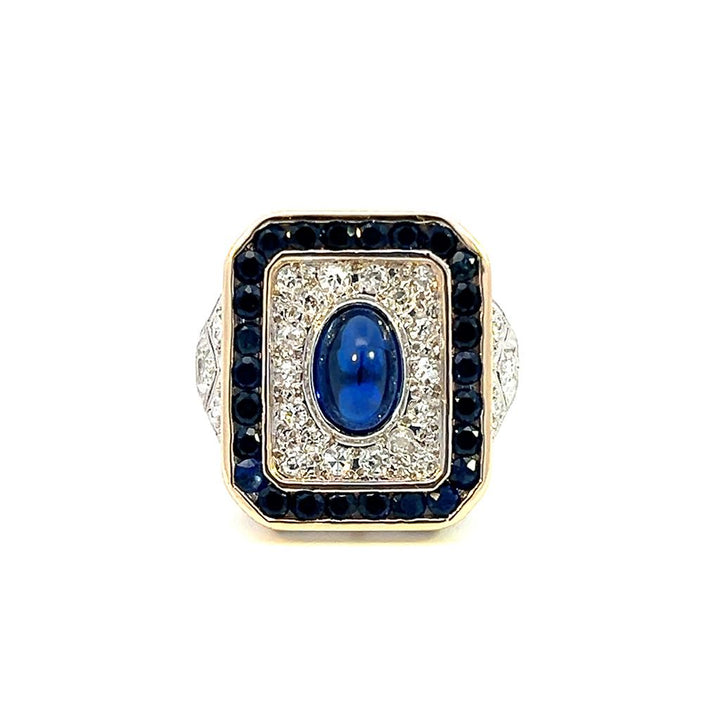 Estate Platinum & 18K Gold Oval Blue Sapphire & Diamond Halo Ring