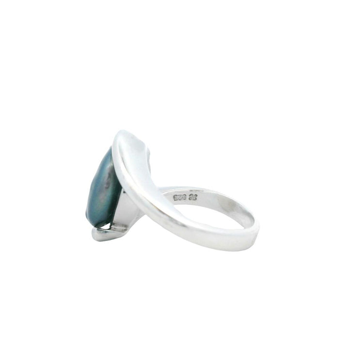 Estate Sterling Silver 12.5mm Black Freshwater Pearl Bypass Ring