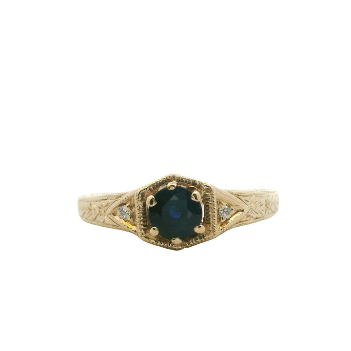 Estate 14K Yellow Gold 0.53ctw Blue Sapphire & Diamond Antique Style Ring