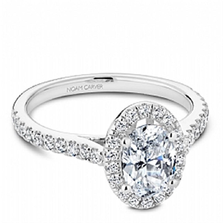 14K White Gold 0.37ctw Diamond Oval Halo Engagement Ring Mounting