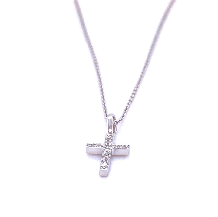 14K White Gold 0.06ctw Round Diamond Cross Necklace by Shy Creation